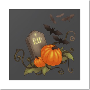 Tombstone in a Pumpkin batch Halloween print Posters and Art